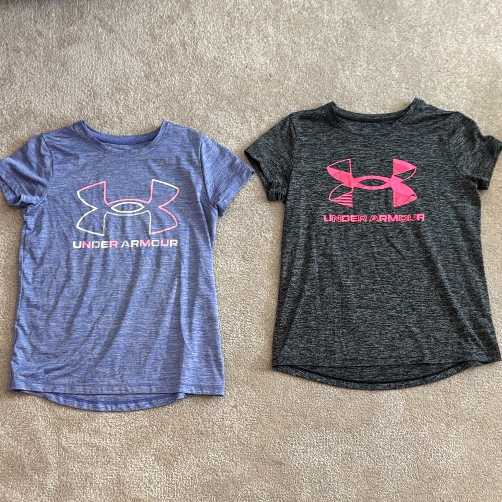 Under Armour Kids' Tees - Blue and Black with Pink Logo